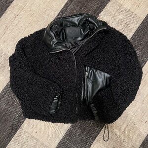 Blank NYC Black Teddy Jacket with Faux Leather Accents